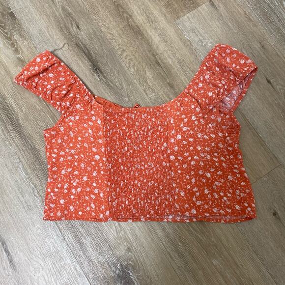 Wild Fable White and Orange Floral Print Women’s Off Shoulder Crop Top XXL - Picture 2 of 4